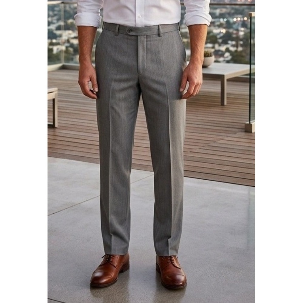 Saddlebred‎ Dress Pants Men's 40x30 Gray Flat Front Career Casual Office Preppy